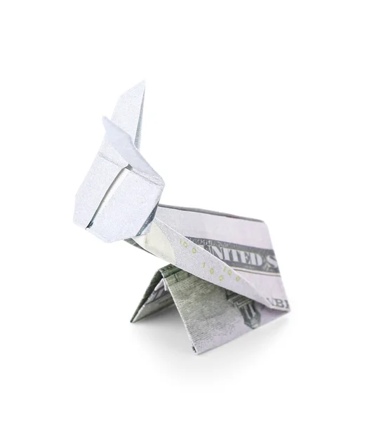 Кролик Оригами Сделанный Долларовых Банкнот Белом Фоне — стоковое фото