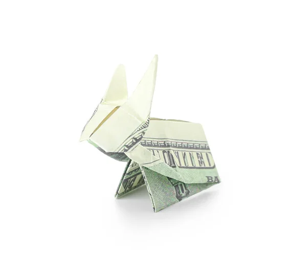 Lapin Origami Fait Billets Dollars Sur Fond Blanc — Photo