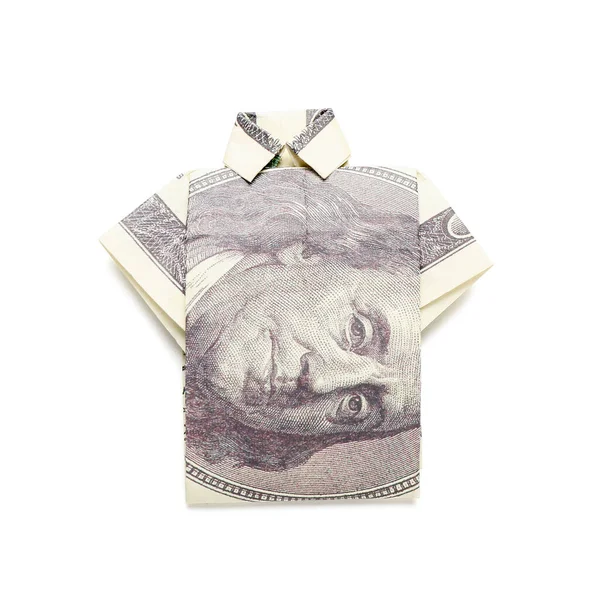 Μπλουζάκι Origami Από Τραπεζογραμμάτια Δολαρίων Λευκό Φόντο — Φωτογραφία Αρχείου