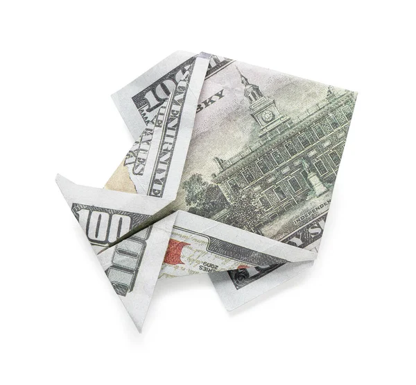Origami Pesce Fatto Banconote Dollari Sfondo Bianco — Foto Stock