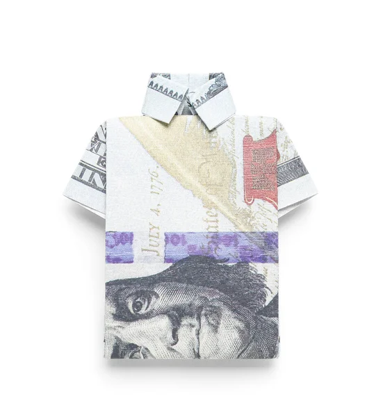 Origami Shirt Made Dollar Banknotes White Background — Stock Photo, Image