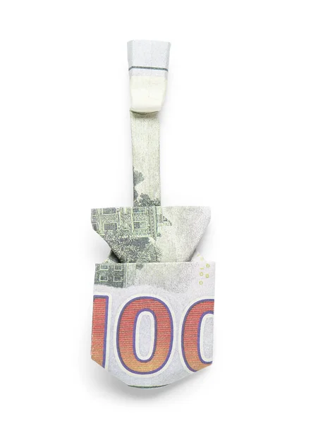 Beyaz Arkaplanda Dolar Banknotlarından Yapılmış Origami Gitarı — Stok fotoğraf