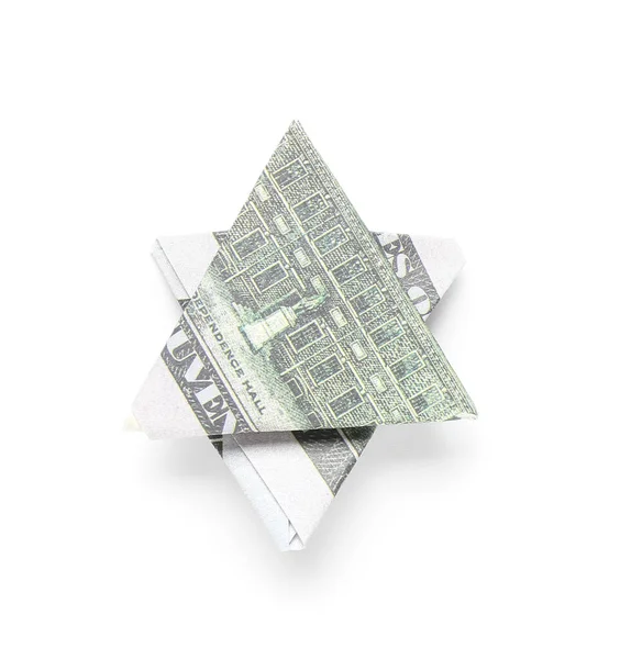 Origami David Yıldızı Beyaz Arkaplanda Dolar Banknotlarından Yapıldı — Stok fotoğraf