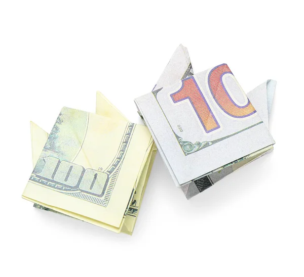 Origami Cats Made Dollar Banknotes White Background — Stock Photo, Image