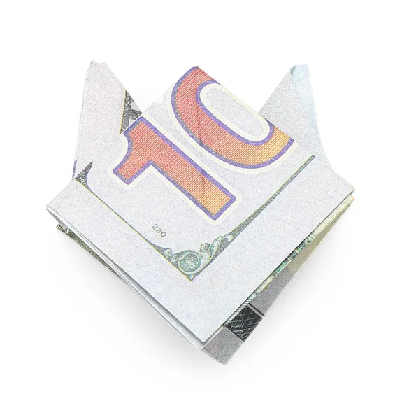 Gato Origami Feito Nota Dólar Sobre Fundo Branco — Fotografia de Stock