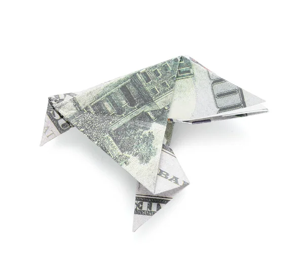 Origami Pájaro Hecho Billetes Dólar Sobre Fondo Blanco —  Fotos de Stock