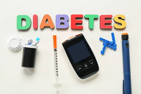 Word Diabetes Orvosi Kellékek Bézs Alapon — Stock Fotó