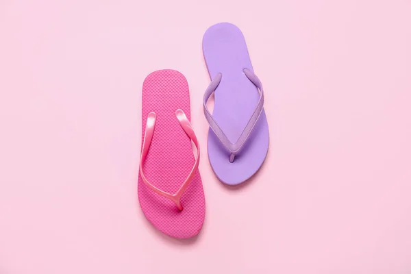 Different Flip Flops Pink Background — Stock Photo, Image