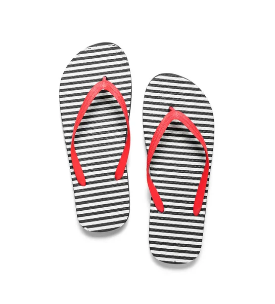 Pair Striped Flip Flops White Background — Stock Photo, Image