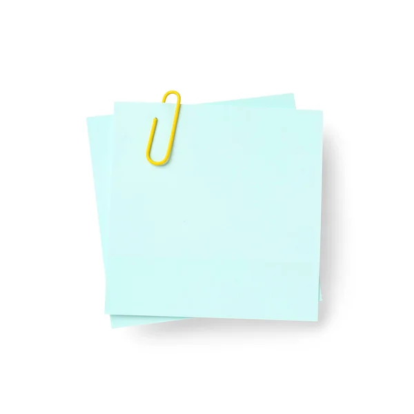 Notas Adhesivas Azules Con Clip Papel Sobre Fondo Blanco —  Fotos de Stock