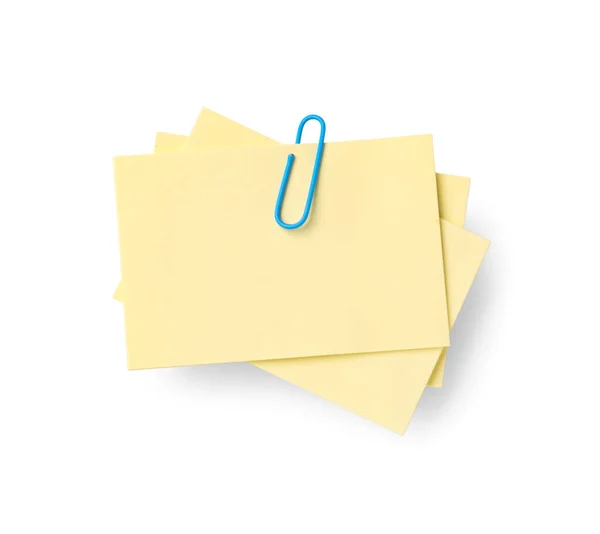 Fogli Carta Con Clip Colori Sfondo Bianco — Foto Stock