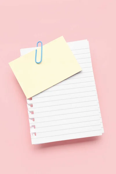 Paper Sheets Clip Pink Background — Stock Photo, Image