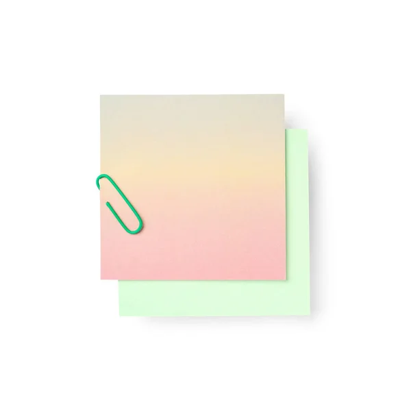 Gradient Green Sticky Notes Paper Clip White Background — Stock Photo, Image
