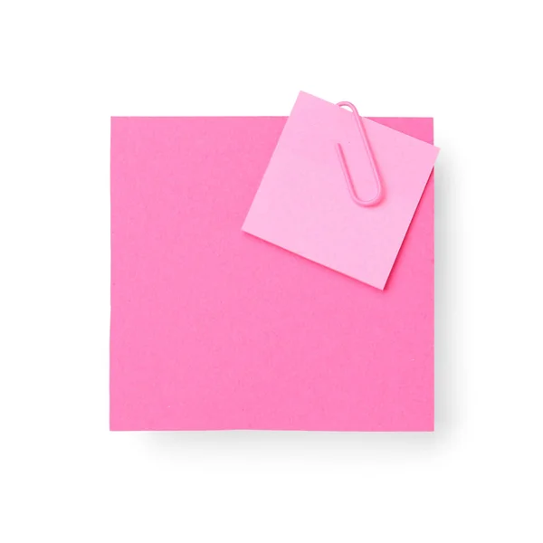 Note Adesive Rosa Con Graffetta Sfondo Bianco — Foto Stock