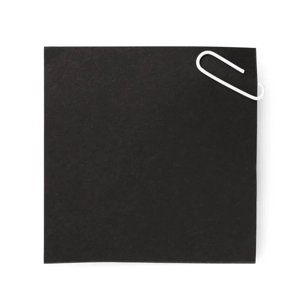 Nota Adhesiva Negra Con Clip Papel Sobre Fondo Blanco —  Fotos de Stock