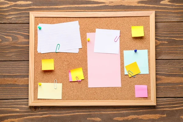 Board Different Sticky Notes Wooden Background — Stock Photo, Image