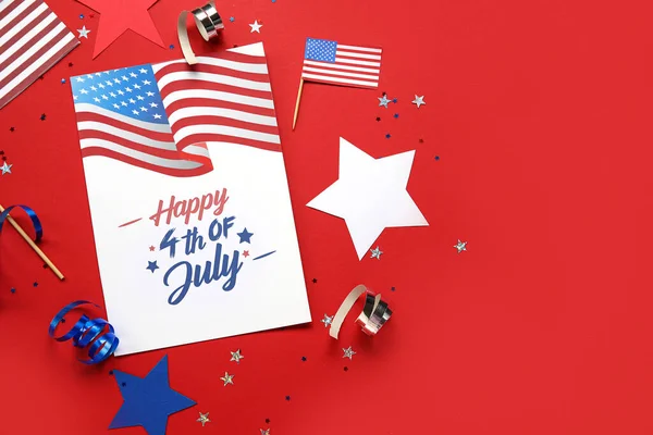 Tarjeta Felicitación Para Día Independencia Estrellas Banderas Estados Unidos Sobre — Foto de Stock