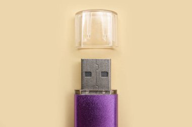 Sarı arkaplanda mor USB flash bellek