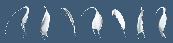 Набор Молочных Брызг Синем Фоне — стоковое фото