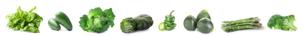 Conjunto Verduras Verdes Frescas Aisladas Blanco —  Fotos de Stock