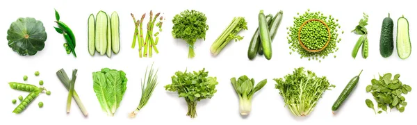 Zestaw Świeżych Zielonych Warzyw Białym Tle — Zdjęcie stockowe