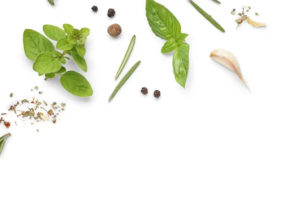 Spices Fresh Herbs White Background — Stock Photo, Image