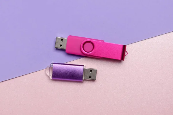 Colorful Usb Flash Drives Color Background — Stock Photo, Image