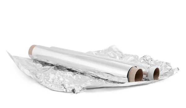 Alumíniumfólia Tekercsek Fehér Alapon — Stock Fotó