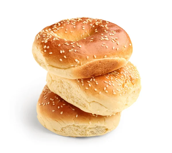 Lekkere Bagels Met Sesamzaad Witte Achtergrond — Stockfoto
