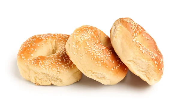 Lekkere Bagels Met Sesamzaad Witte Achtergrond — Stockfoto