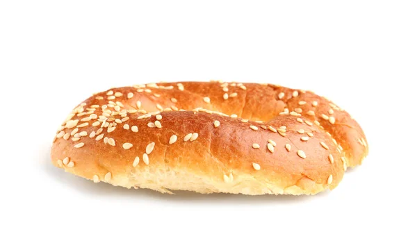 Half Smakelijke Bagel Met Sesamzaad Witte Achtergrond — Stockfoto