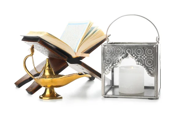 Muslim Lantern Aladdin Lamp Koran White Background — Stock Photo, Image