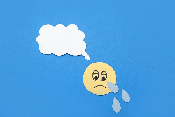 Crying Smile Speech Bubble Blue Background Dialogue Concept — Stock Photo, Image