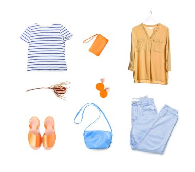 Beyaz arka planda şık kadın yaz manzarası