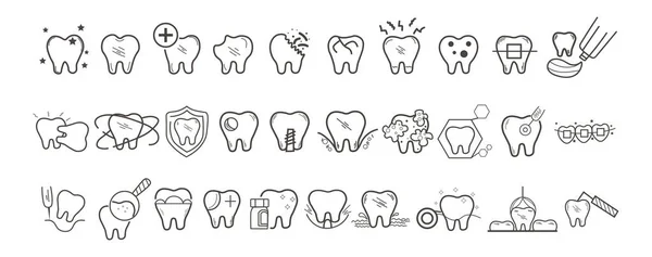 Σύνολο Οδοντιατρικών Εικονιδίων Λευκό Φόντο — Διανυσματικό Αρχείο