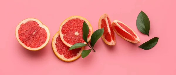 Fresh Cut Grapefruit Pink Background Top View — Stock Photo, Image