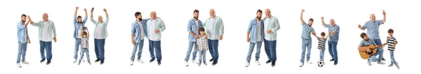 Collage Einer Glücklichen Familie Auf Weißem Hintergrund — Stockfoto