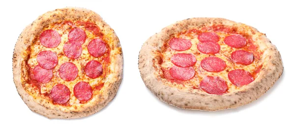 Deliciosa Pizza Com Pepperoni Fundo Branco — Fotografia de Stock