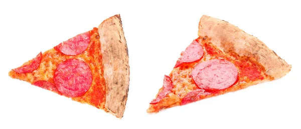 Snijtjes Lekkere Pizza Met Peperoni Witte Achtergrond — Stockfoto