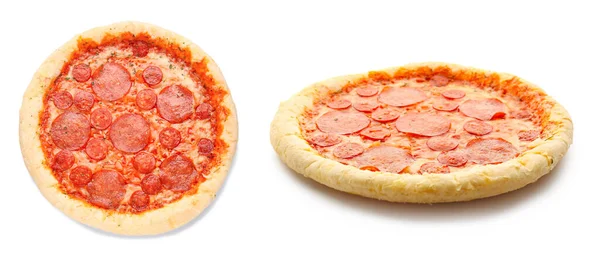 Pizza Gostosa Com Pepperoni Fundo Branco — Fotografia de Stock