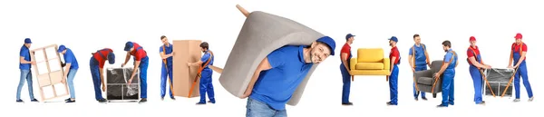 白い背景に家具を運ぶローダーのセット — ストック写真