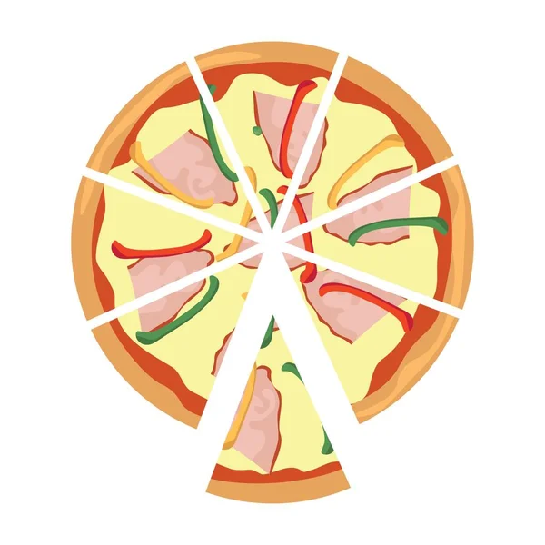 Pizza Coupée Sur Fond Blanc Vue Dessus — Image vectorielle