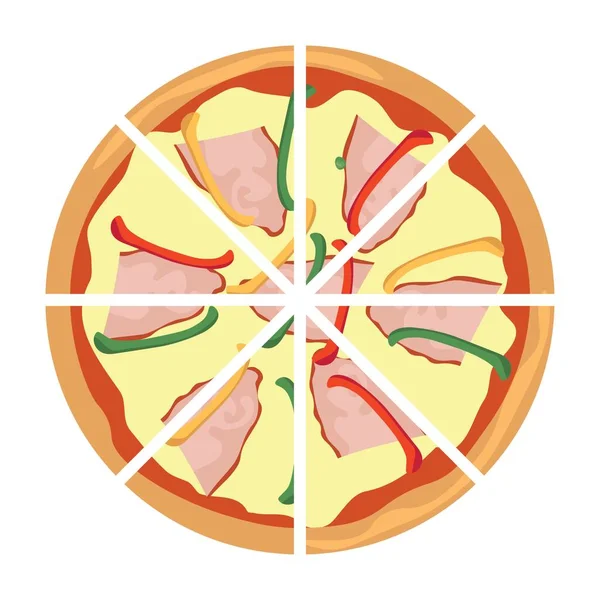 Pizza Auf Weißem Hintergrund Schneiden Ansicht Von Oben — Stockvektor