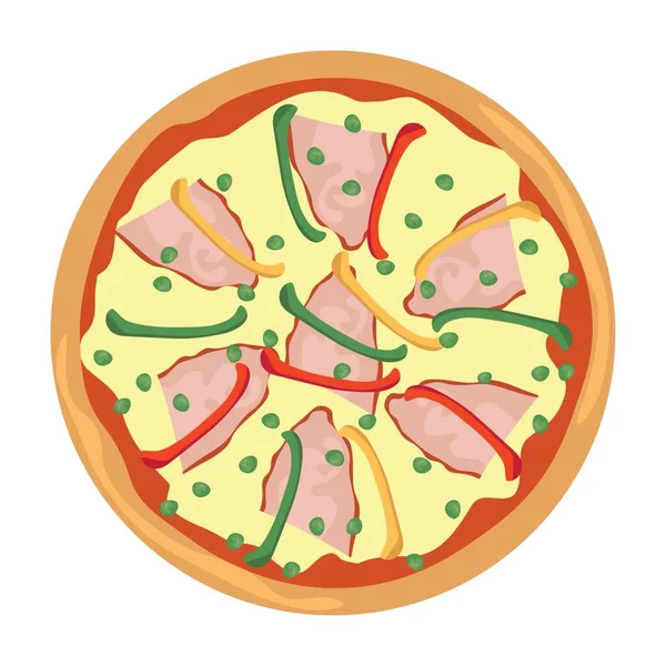 Delicious Pizza White Background Top View — Stock Vector