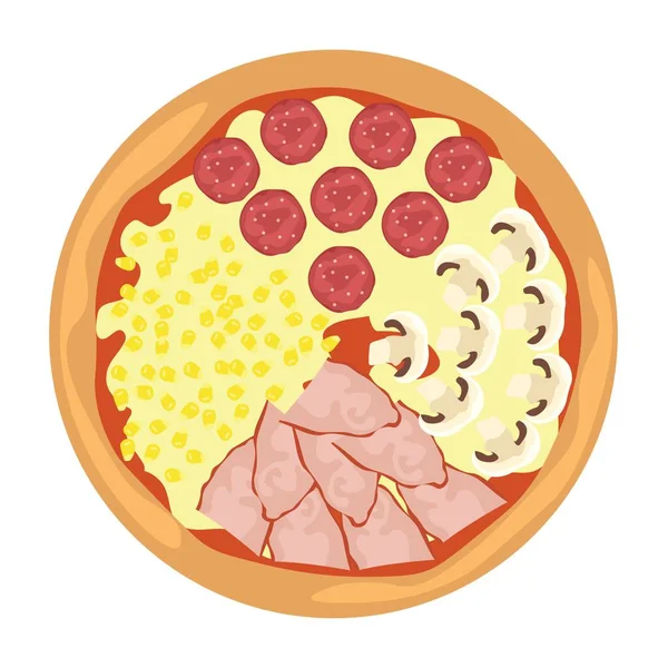 Delicious Pizza White Background Top View — Stock Vector