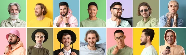 Collage Van Verschillende Moderne Mannen Kleur Achtergrond — Stockfoto