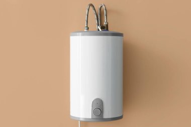 Kahverengi duvarda modern elektrikli kazan