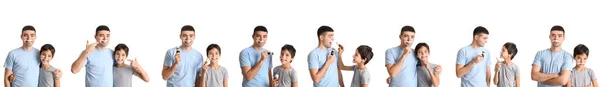 Set Father His Little Son Shaving White Background — Stock Photo, Image