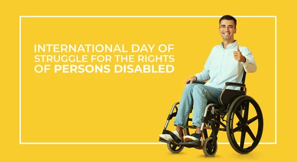 Banner for International Day of Struggle for the Rights of Persons Disabled with young man in wheelchair