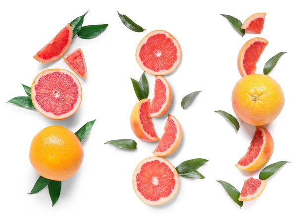 Set Ripe Grapefruits White Background Top View — Stock Photo, Image